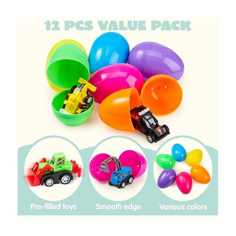 Joyin 24 Pcs Toy Filled Easter Eggs(12 Cars and 12 Eggs),Easter Eggs with Toys Inside,Birthday Party Favors for Boys and Girls,Basket Stuffers, 3 of 9