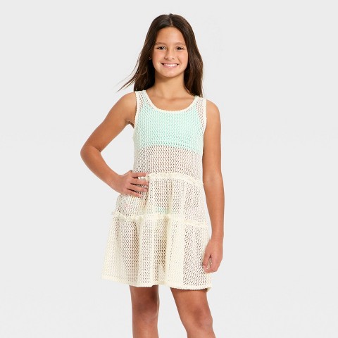 Cat & Jack Girls' Top Tier Crochet Cover-Up Dress - Cat & Jack™ Cream M