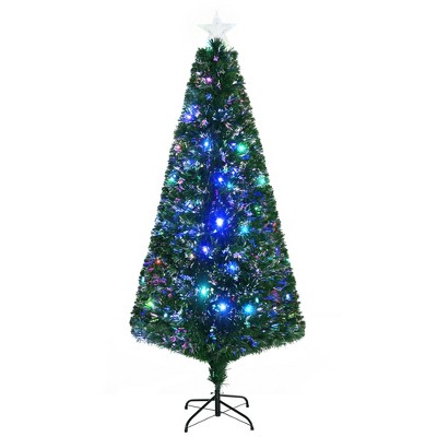 HOMCOM 6ft Tall Douglas Fir Pre-Lit Artificial Christmas Tree with Realistic Branches, 24 Multi-Color LED Lights, Fiber Optics and 230 Tips