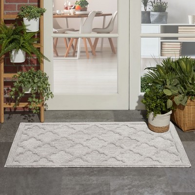 Silver Grey Trellis Flat Woven Reversible Synthetic Rug 2' x 4'