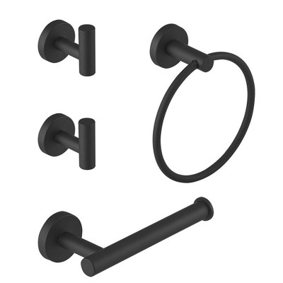 BWE 4-Piece Bath Hardware Set With Robe Hooks, Towel Ring, Toilet Paper Holder Modern