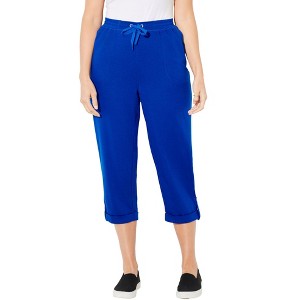 Catherines Women's Plus Size Cloud Knit French Terry Roll Tab Capri - 1 of 4