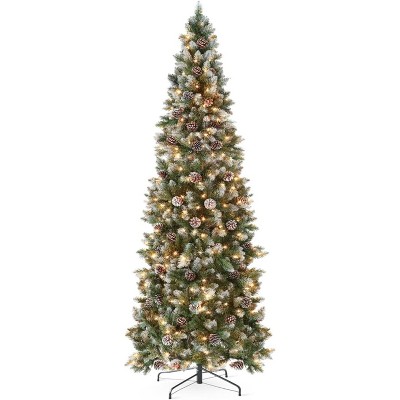 homfan Pre-Lit Pencil Christmas Tree,Artificial Christmas Tree, Frosted Xmas Tree with Stand, Holiday Decoration for Home Party, Warm White Light
