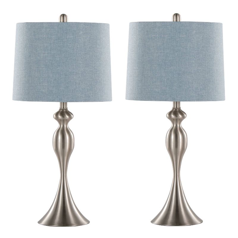 LumiSource (Set of 2) Ashland 27&#34; Contemporary Metal Table Lamps Brushed Nickel with Light Blue Linen Shade from Grandview Gallery, 1 of 8