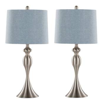 LumiSource (Set of 2) Ashland 27" Contemporary Metal Table Lamps Brushed Nickel with Light Blue Linen Shade from Grandview Gallery