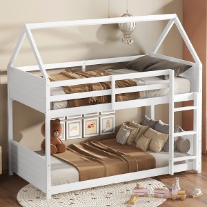 NicBex Twin over Twin Bunk Bed House-Shaped Wooden Bed Frame with Ladder and Full Length Guardrail, Space Saving, No Box Spring Required - 1 of 4