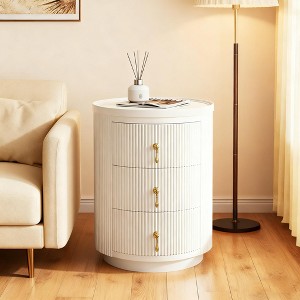 Gulches Nightstand with 3 Drawers, No Assembly Required Small Round Bedside Table Night Stand for Bedroom, End Side Table - 1 of 4