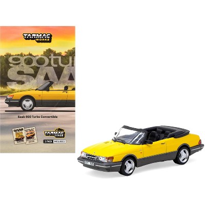 Saab 900 Turbo Convertible Yellow with Tarmac Cards "Global64" Series 1/64 Diecast Model Car by Tarmac Works