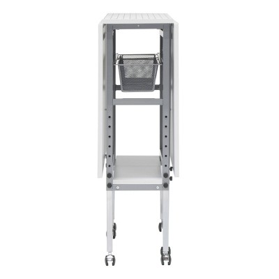 Adjustable Silver and White Folding Cutting Table with Grid Top