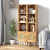 Tangkula Slim Tall Rattan Storage Cabinet Boho Accent Bookshelf w/ Rattan Door 12-Position Adjustable Shelf & Solid Wood Legs Black/Natural/White - 3 of 4