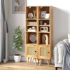 Tangkula Slim Tall Rattan Storage Cabinet Boho Accent Bookshelf W ...