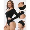 Allegra K Women's One Shoulder Stretchy Long Sleeve One Piece Body Shapers 2 Packs - 3 of 4
