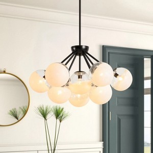 Rennnsan Duskine 23" W 10 - Light Sputnik Bubble Hand-Painted Translucent White Glass Mid-Century Modern Dimmable Chandelier in Black - 1 of 4
