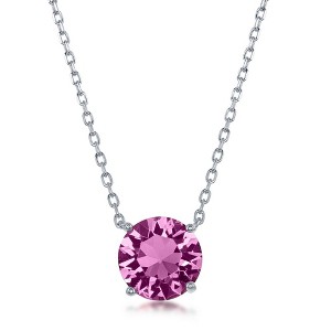 Bella Silver Sterling Silver 8MM Rose "October" Swarovski Element Necklace - Pink - 16+2 Inch - 1 of 2