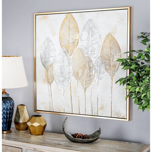 Gold and White 3D Abstract Painting Circle Painting Gold Textured Wall Art  Gold Abstract Canvas Art