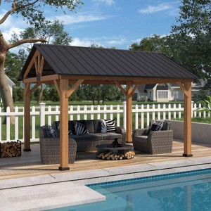 EAGLE PEAK Hardtop Gazebo, Cedar Framed Wood Gazebo with Galvanized Metal Gable Roof for Garden, Backyard Shade - 1 of 4