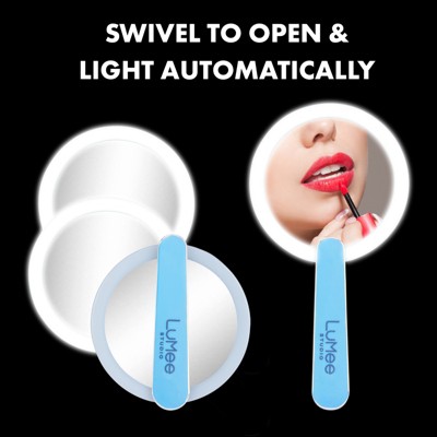 Iridescent LED Lighted Compact Makeup Mirror with Foldable Handle