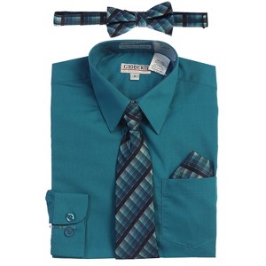 Gioberti Boy's Long Sleeve Dress Shirt and Plaid Tie Accessories Set - 1 of 4