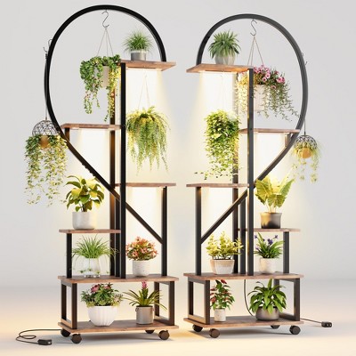 2 Pack Plant Stand with Grow Lights Metal Plant Stand with Detachable Wheels