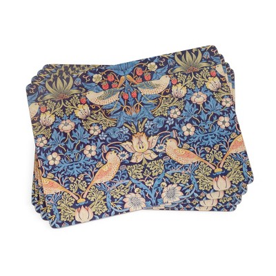 Pimpernel Morris & Co Strawberry Thief Collection Placemats, Set of 4, Heat Resistant Mats, Cork-Backed Board, 15.7” x 11.7”