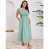 Coolmee Women Plus Size Casual Smocked Round Neck Short Sleeve Midi A-Line Flutter Dress With Pocket - 2 of 4