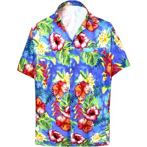 LA LEELA Men's Hawaiian Shirts Short Sleeve Button Down Shirt Mens Shirts Casual Beach Vacation Hawaii Island Shirts for Men L Floral Periwinkles Blue - 1 of 4