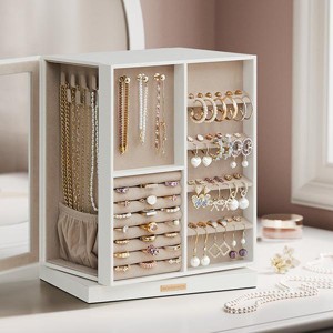Rotating Jewelry Box, Jewelry Organizer, 5-Drawer Jewelry Storage Case with Glass Window, Vertical Design, Open and Spacious, White - 1 of 4