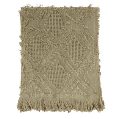 Saro Lifestyle Throw Blanket With Fringe Waffle Weave Design