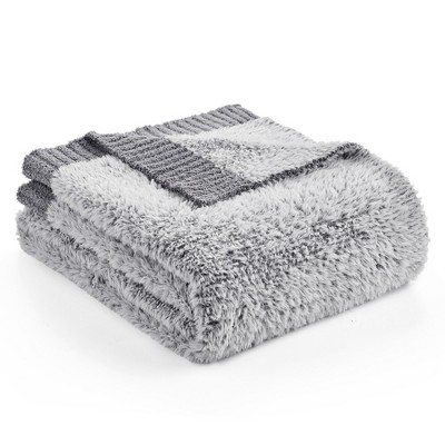 Amelie Home Reversible Plush Knit Throw Blanket - Soft & Cozy Feather Yarn Design