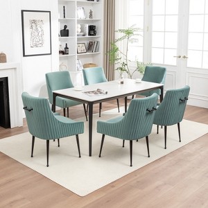 SEYNAR Modern Glam Velvet Black Metal Legs Dining Chair or Vanity Chair Set of 6 with Rear Handle - 1 of 4