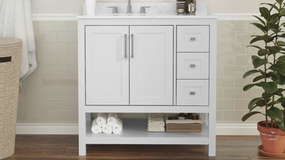 Vivien 36" White Composite Bathroom Vanity with Stone Top and Ceramic Sink