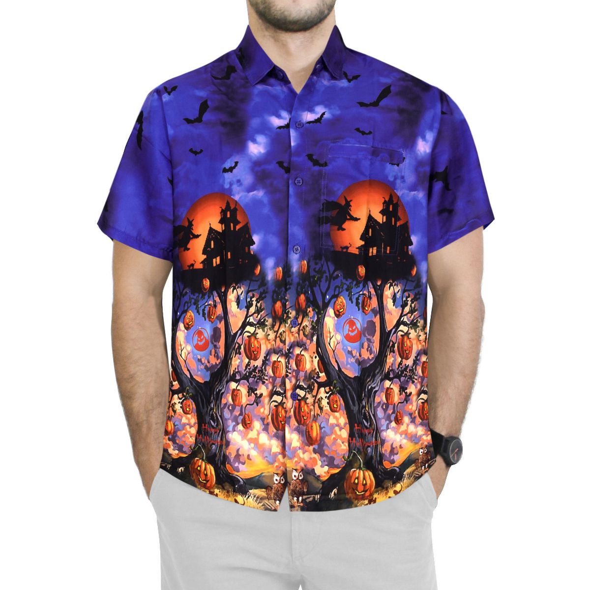 LA LEELA Men's Halloween Costumes Hawaiian Shirts Short Sleeve Button Down Shirt Mens Shirt Beach Shirts for Men Funny