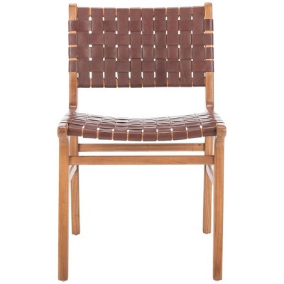 Cognac and Natural Woven Leather Side Chairs, Set of 2
