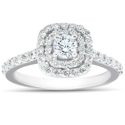 Pompeii3 3/4Ct Diamond Cushion Double Halo Engagement Ring 14k White Gold