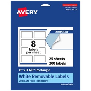 Avery Matte White Removable Rectangle Labels with Sure Feed Technology, Print-to-the-Edge, 2" x 3.5" - 1 of 4