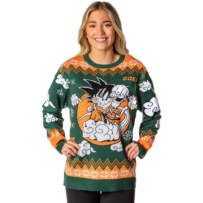 Dragon Ball Z Men's Kid Goku On Cloud Nimbus Ugly Christmas Sweater Pullover, 4 of 6