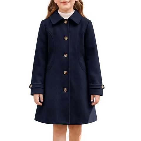 Куртка INSPIRE CHIC Lapel Single-Breasted Dress Coat Mid-Length Winter Outerwear 5-12 Years Small Dark Blue для девочек, цвет: Тёмный синий