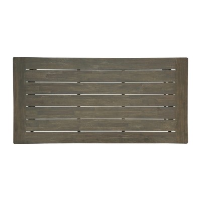 Acacia Wood Rectangular Outdoor Dining Table in Sandblasted Gray and Black