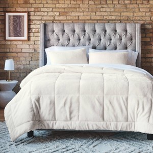 Luxe Box Stitch Faux Rabbit Fur Comforter and Sham Set Ivory - Threshold™ - 1 of 4