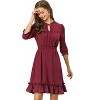 Allegra K Women's Solid Ruffle Hem 3/4 Sleeve A-Line Smocked Short Chiffon Dress - 2 of 4
