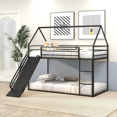 Hotraffy Twin over Twin House Bed with Ladder and Slider