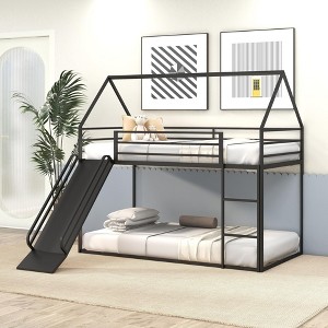 Hotraffy Twin over Twin House Bed with Ladder and Slider - 1 of 4
