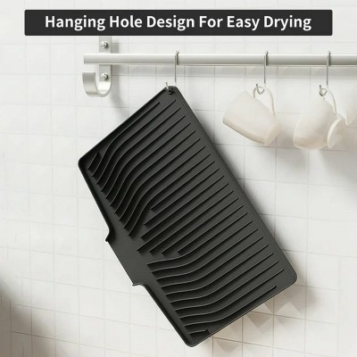 LunaLulinlk Silicone Dish Drying Mat with Drain Lip – Large 18.9"x13.8" Hygienic Counter Tray for Kitchen Sink, Easy to Clean Black
