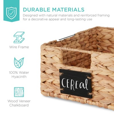 Set of 4 Natural Water Hyacinth 21'' Rectangular Storage Baskets with Chalkboard Labels