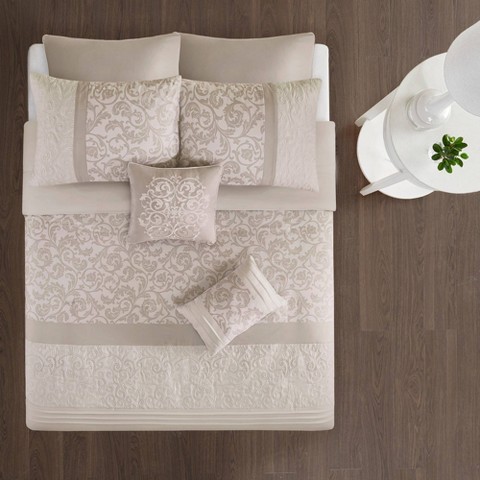 510 Design 8pc Queen Casey Embroidered Comforter Set Neutral - 510 Design: Hypoallergenic Quilted Paisley Bedding, Microfiber