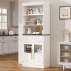 70" Tall Storage Cabinet, Kitchen Pantry Cabinet with Glass Doors, Freestanding Bookcase with Open Shelves and Fluted Drawer - 3 of 4