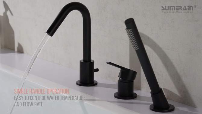 SUMERAIN Matte Black Roman Tub Faucet 3 Holes Deck Mount Bathtub Faucet with Handheld Shower Sprayer, 2 of 9, play video