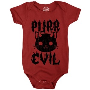 Purr Evil Baby Bodysuit Funny Sarcastic Kitten Graphic Novelty Jumper For Infants - Crazy Dog Baby Bodysuit For Cat Lovers - 1 of 4