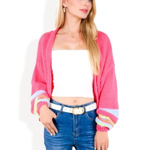 Anna-Kaci Women's Open Knit Cardigan with Bold Stripes and Balloon Sleeves for Casual Looks - 1 of 4