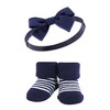 Hudson Baby Infant Girl Headband and Socks Giftset, Navy Coral, One Size - 4 of 4